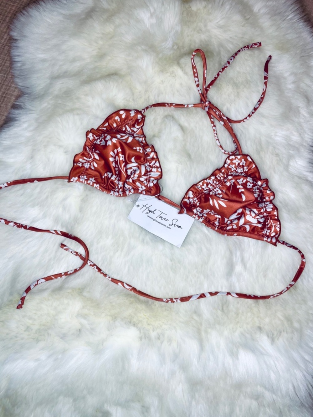 Rust‎ Floral Triangle Bikini Top NWT size small